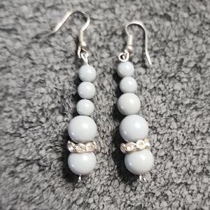 Elegant Silvertone and Gray Beaded Earrings
